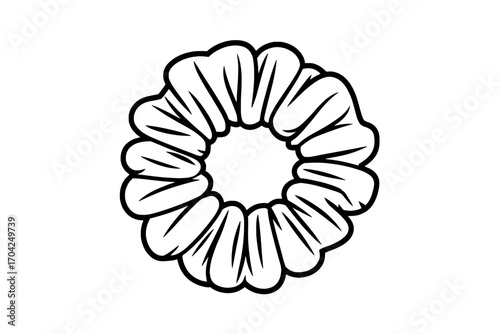 Single Scrunchie Illustration: Black Outline, Circular, Textured Design on White Background