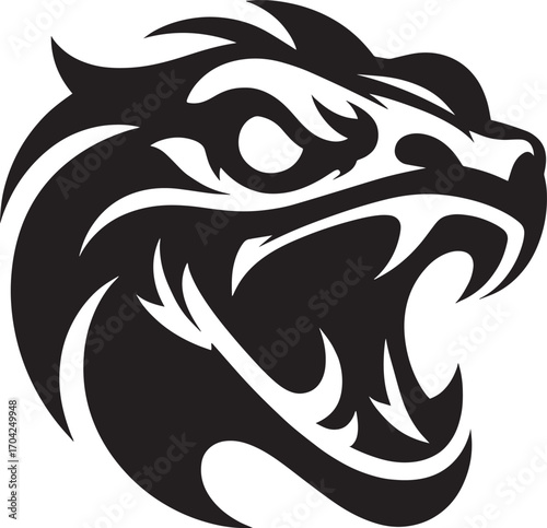 Ferocious gecko head tribal tattoo style black white graphic design