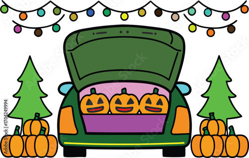 Festive Fall Getaway A Car Trunk Full of Jack O Lanterns