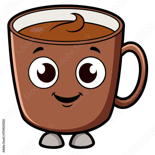 Smiling Hot Cocoa Cup — Children's Cartoon Vector, Isolated,transparent background 