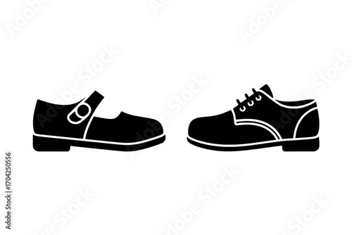 Two Simple Black Shoe Icons: Mary Jane and Oxford Style