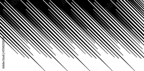 Abstract monochrome background showcases a dynamic pattern of diagonally descending black lines against a crisp white backdrop, creating a stark contrast and modern feel