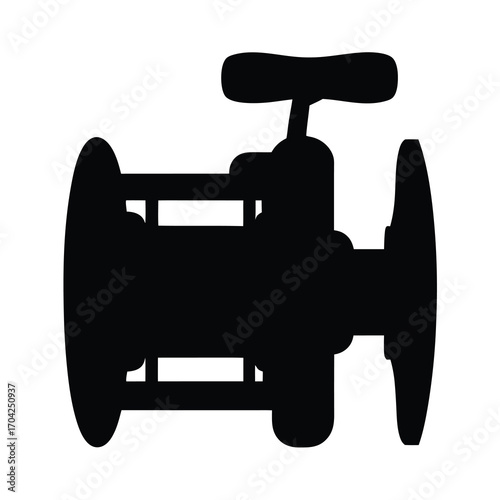 Silhouette of an industrial valve with handle, depicting fluid control equipment