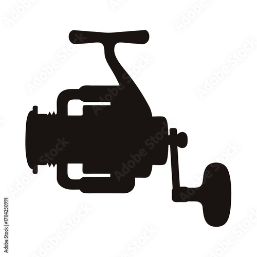 Silhouette of a spinning reel used for fishing, isolated on white