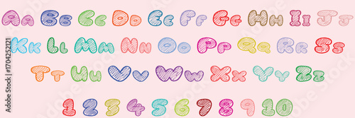 Colorful pastel alphabet and numbers set with hearts and stars, perfect for kids, education, crafts, and playful designs. Includes uppercase letters and numbers 1 to 10. Ideal for children’s projects 