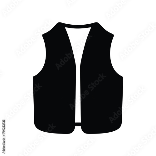 Solid black sleeveless vest icon on a white background presentation
