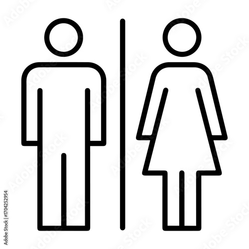 Line drawing of male and female restroom icons in black and white