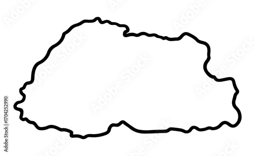 Simple outline map of Bhutan in a minimalist line art style, in black and white