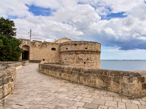 Taranto, Italy - July 29, 2025: Aragonese Castle or the Castle of Saint Angel, Castel Sant'Angelo in Italian. A fortification in Taranto, Puglia, Italy, Europe