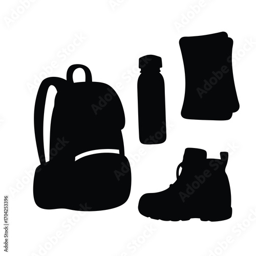 Silhouette image depicting various camping items ready for an outdoor adventure