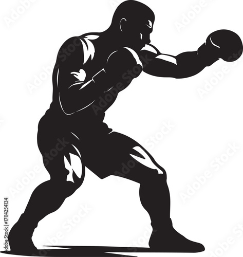 Black silhouette of a boxer throwing a punch boxing