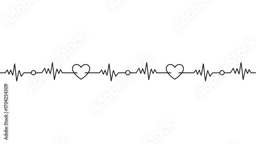 A minimalistic design featuring a heartbeat line with two hearts on a white background simple and clean