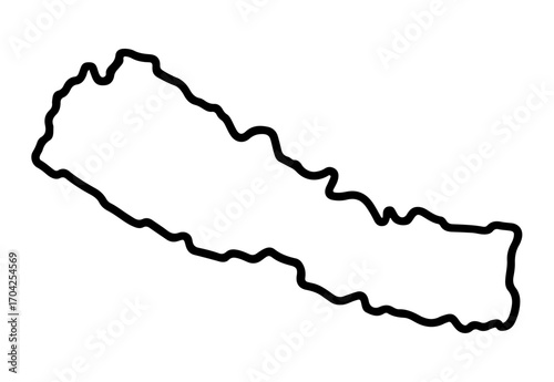 Outline map of Nepal in a line style, in black and white