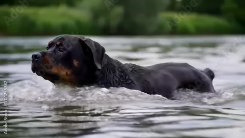 Black dog swimming in water