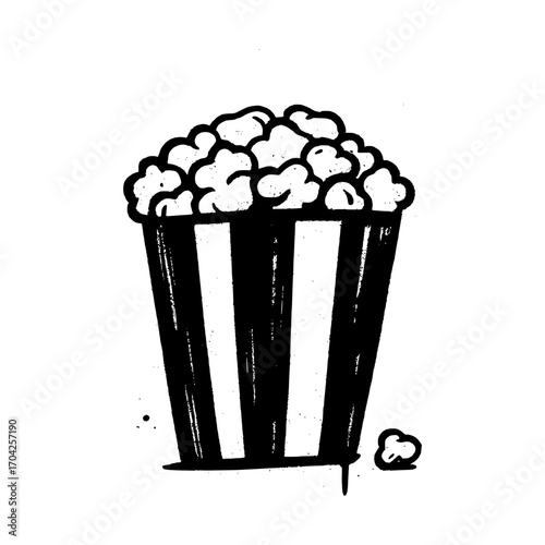 Hand drawn popcorn bucket bursting with kernels, perfect for movie nights and snack time fun