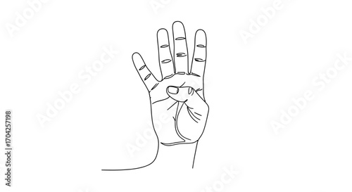 Illustrative hand gesture demonstrating the number four with fingers extended and thumb folded inward