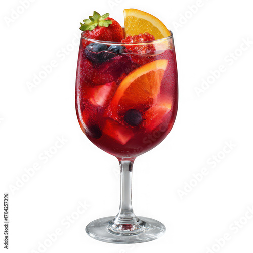 Refreshing fruit sangria cocktail isolated on transparent background