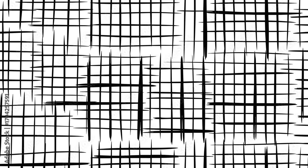 Fototapeta premium Abstract grid pattern vector seamless texture with irregular lines hand drawn style for textile design background