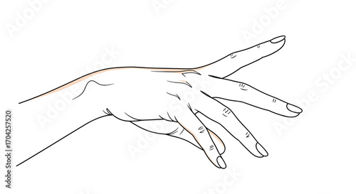Elegant hand reaching out with extended fingers gracefully arched in a delicate pose