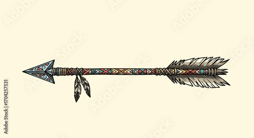 Tribal native american arrow feathered shaft beaded design symbolic weapon journey direction