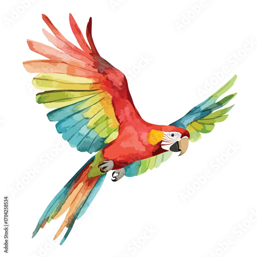 Vibrant Watercolor Parrot in Flight
