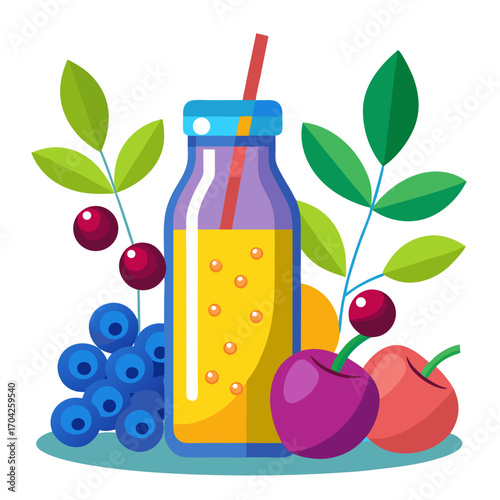 vector illustration of a bottle of wineBerries & Juice Bottle Set