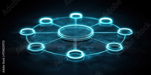A glowing, circular network design featuring connected nodes, set against a dark background, symbolizing technology and connectivity.