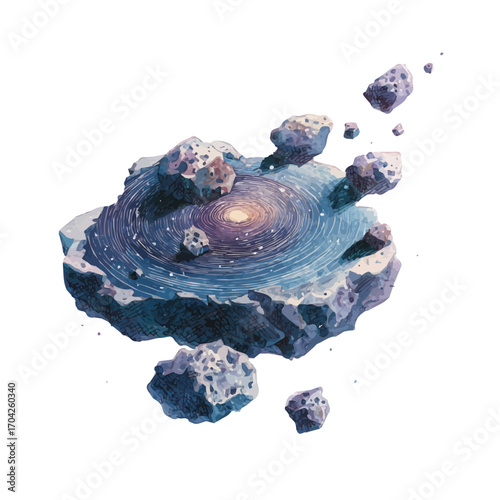 watercolor of Asteroid Belt, vector, isolated on a white background.