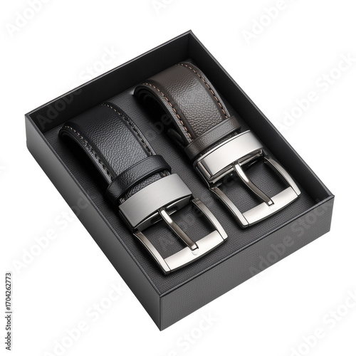 Luxury leather belt gift set with two interchangeable buckles for men