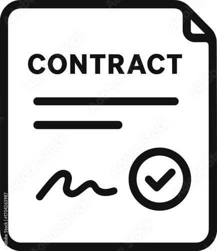 Contract Icon with Signature and Checkmark