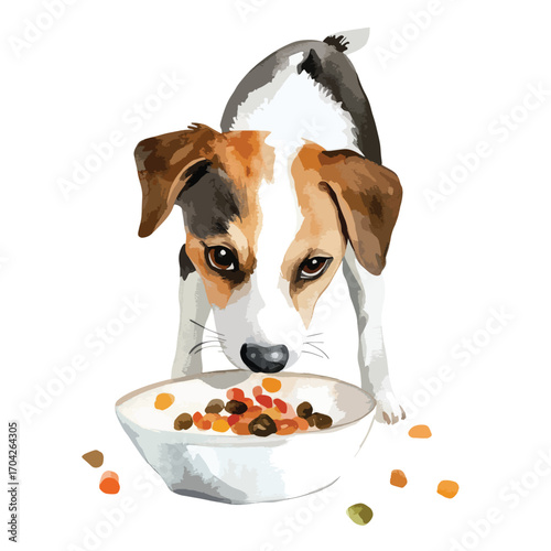 Tricolor Jack Russell Terrier Enjoying Colorful Kibble