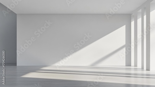 Empty modern white room with gray floor and window light