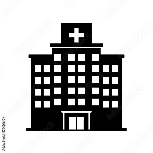 Hospital Icon Silhouette Modern Building Design, Medical Facility Illustration, Healthcare Symbol