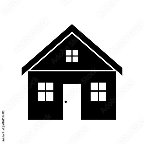Silhouette House Icon Simple Home Design, Real Estate Symbol and Graphic Representation