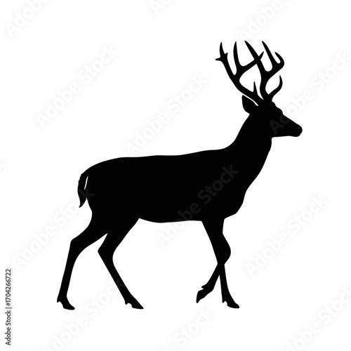 Silhouette of a majestic buck with impressive antlers, ideal for wildlife art and nature themes