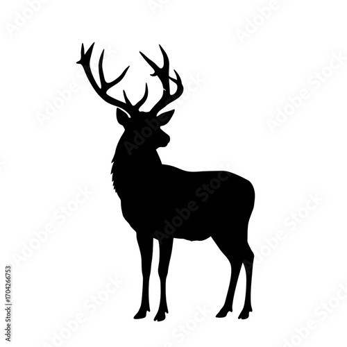 Majestic deer silhouette, standing proudly against a white backdrop, ideal for graphic design