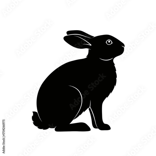 Silhouette of a black rabbit, side profile, graphic illustration, perfect for design elements