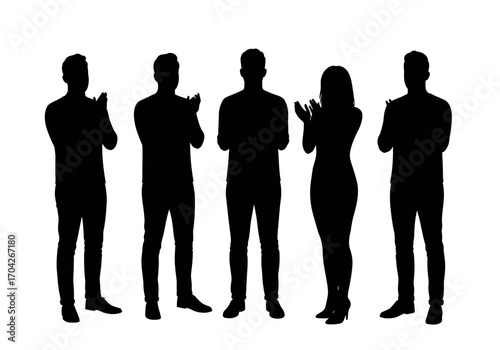 Powerful silhouettes of diverse people clapping and showing appreciation. A team of individuals celebrating success, achievement, or offering enthusiastic recognition