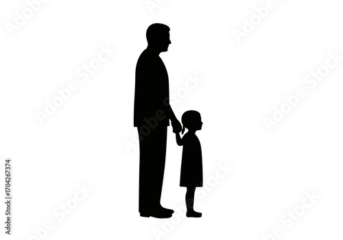 Father and Child Silhouette Walking Together, Parenthood Symbol, Family Graphic