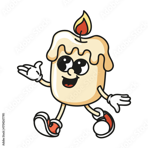 Bright colorful candle mascot vibrant vector retro design for festive celebrations and cozy home decor