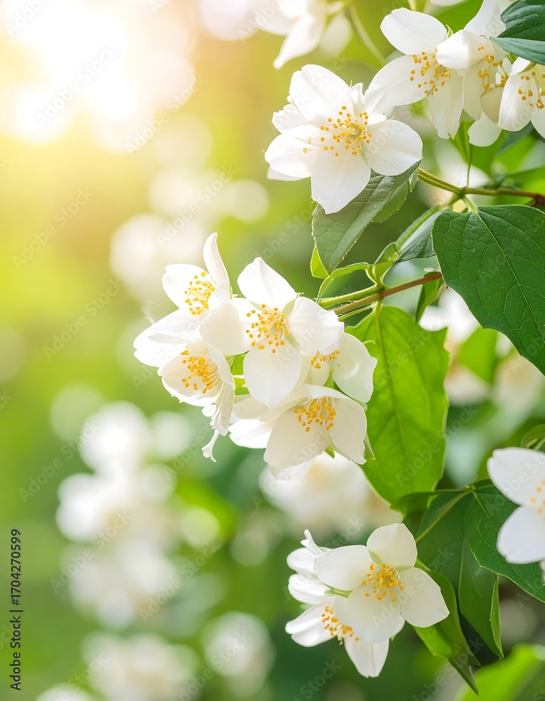 Obraz premium Delicate white jasmine flowers in sunlight