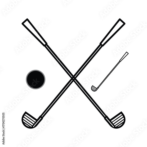 Black and white silhouette two golf clubs