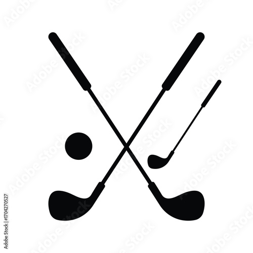 Black and white silhouette two golf clubs