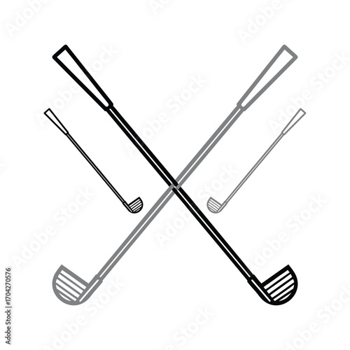 Black and white silhouette two golf clubs