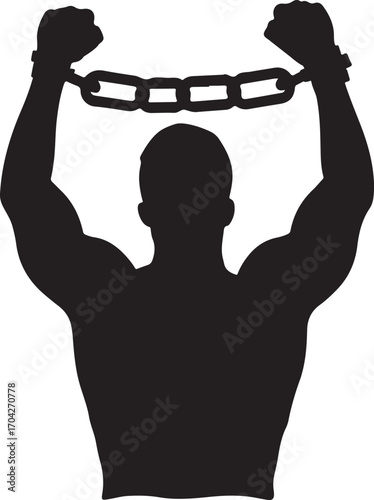 Handcuffed Man Raising Arms Silhouette on Transparent Background