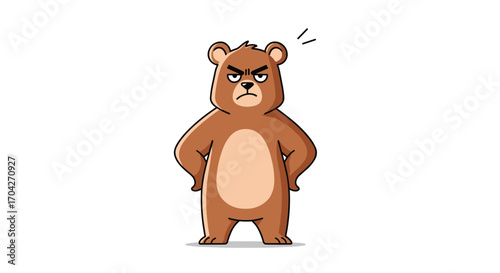 An angry cartoon bear with its paws on its hips and a stern expression on its face.