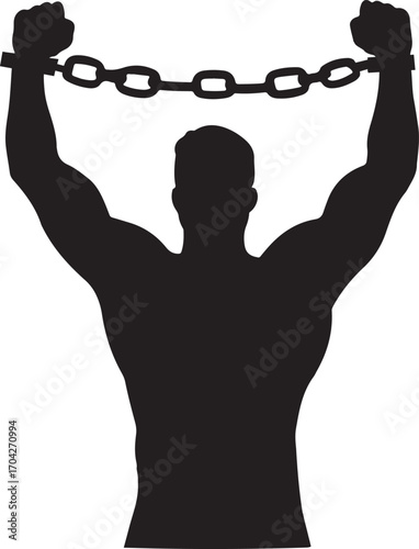 Handcuffed Man Raising Arms Silhouette on Transparent Background