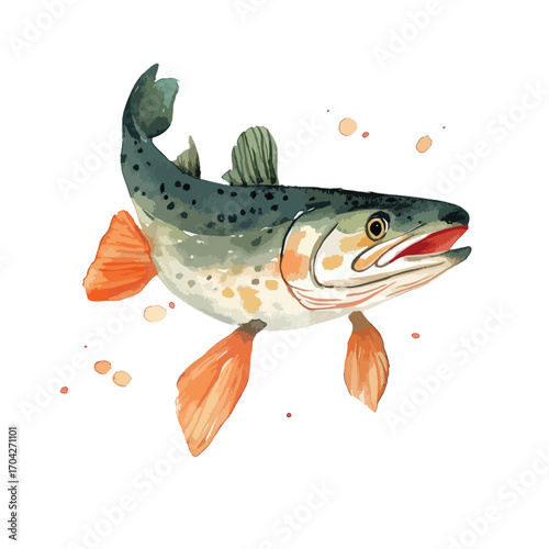 Vibrant Watercolor Illustration of a Fish with Detailed Scales and Fins