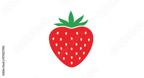 Fresh ripe red strawberry with green stem and leaves on white background.