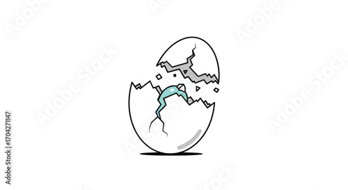 An egg cracking open revealing a small baby bird hatching out.
